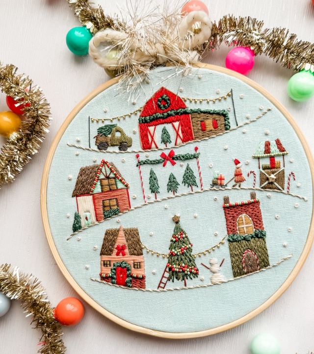 Charming Christmas Village Embroidery Kit