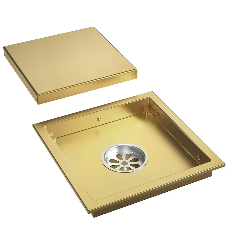 EVERSTEIN Square Shower Floor Drain in Brushed Gold 