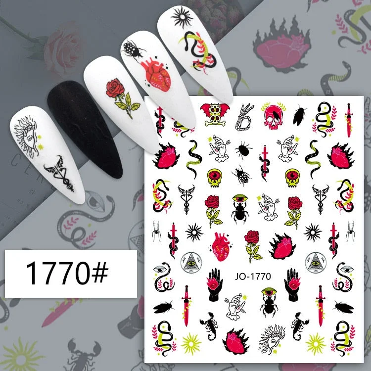 3D Nail Stickers Snake Dragons Design Adhesive Water Transfer Stickers DIY Nail Art Decoration Manicure Salon Acrylic Tips Tool-Nail Inspo