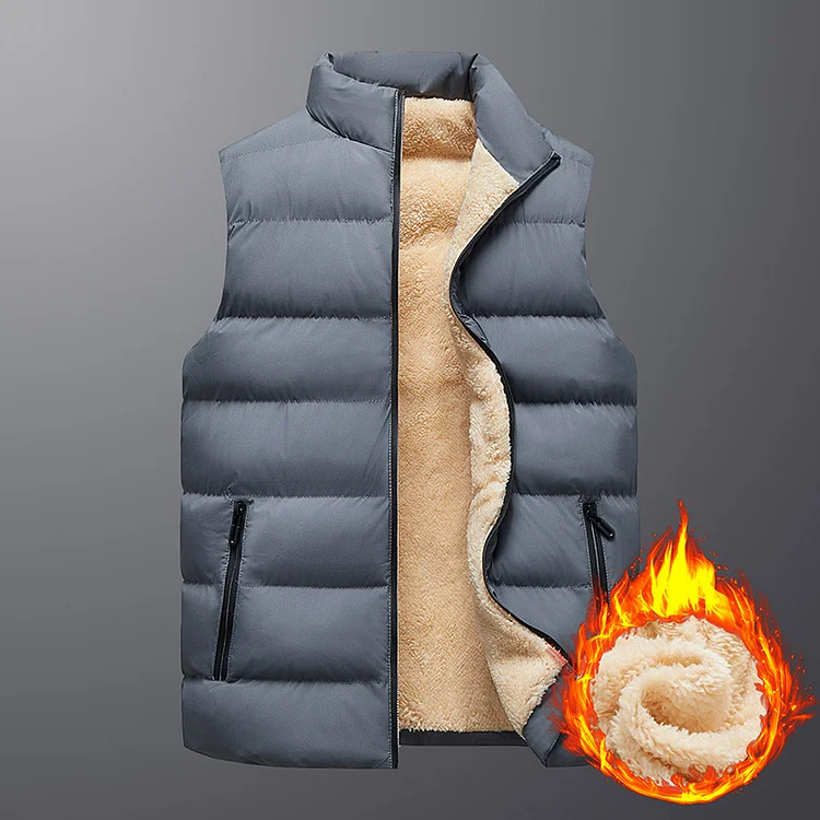 Casual Plain Stand Collar Zipper Thermal Fuzzy Lined Down Vest