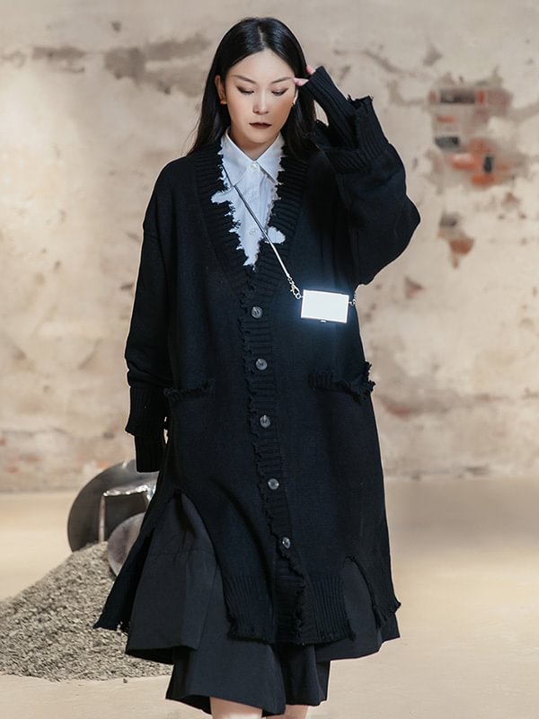 Casual Loose Knitting Solid Color Fringed Cardigan Coat