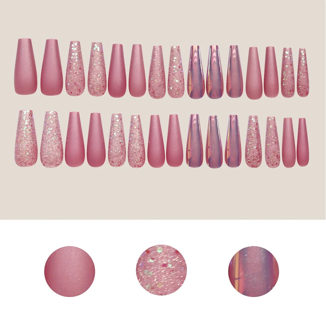 24/30Pcs Pink Leopard Designs False Nails French Long Coffin Artificial Fake Nail Fashion Full Cover Nail Art Tips Press on Nail-Nail Inspo