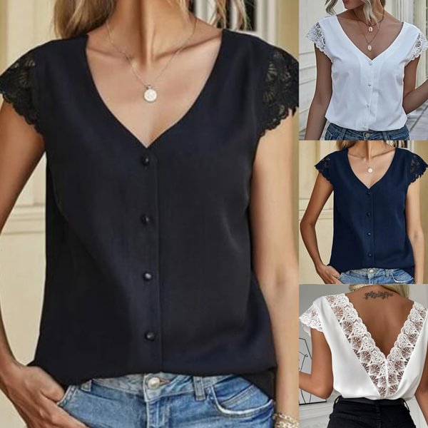 Women Sexy V Neck Blouse Ladies Summer Short Sleeve Slim T Shirt Leisure Tops - BlackFridayBuys