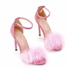 Fluffy Peep Toe Stilettos with Fur Feather