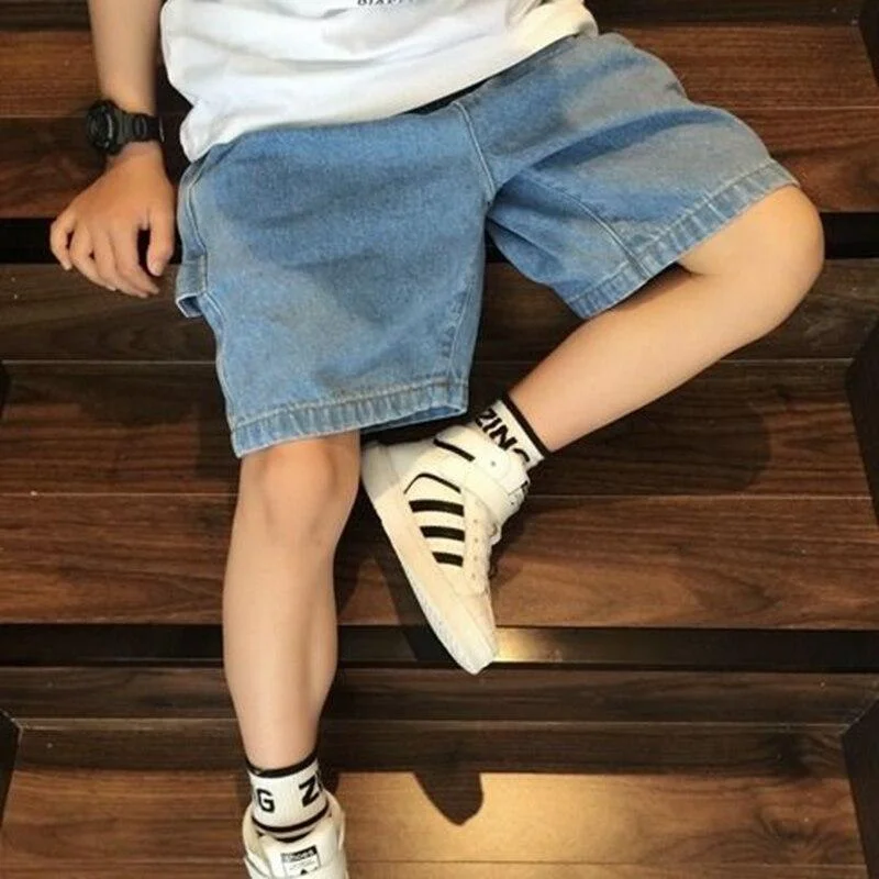 New Korean Boys' Summer Thin Denim Pants 3-13 Years Old Children's Clothing Elastic Waist Loose Straight Kids Jeans for Boy