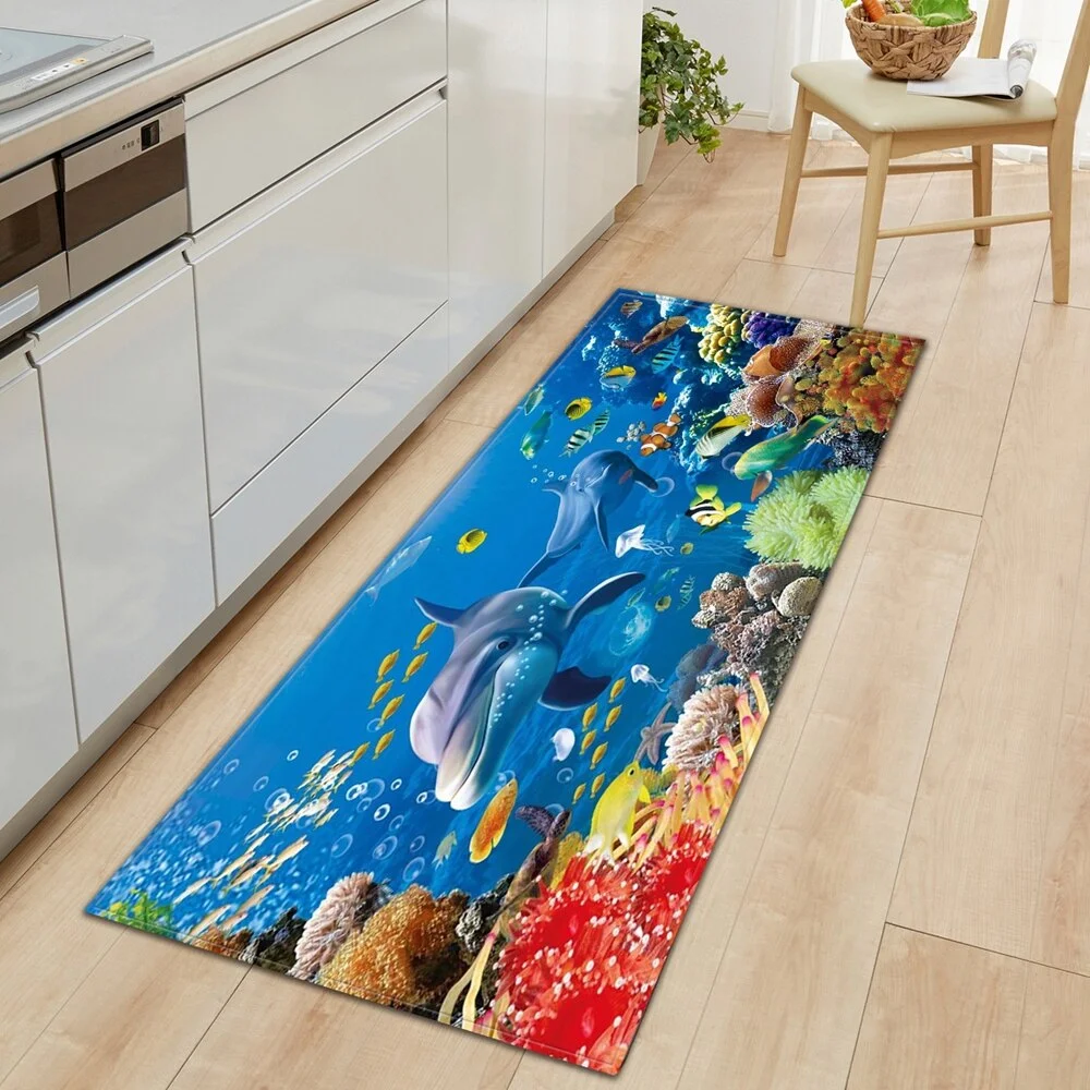 Underwater world Kitchen Mat Entrance Doormat 3D Pattern Bedroom Home Floor Decoration Living Room Carpet Bathroom Anti-slip Rug