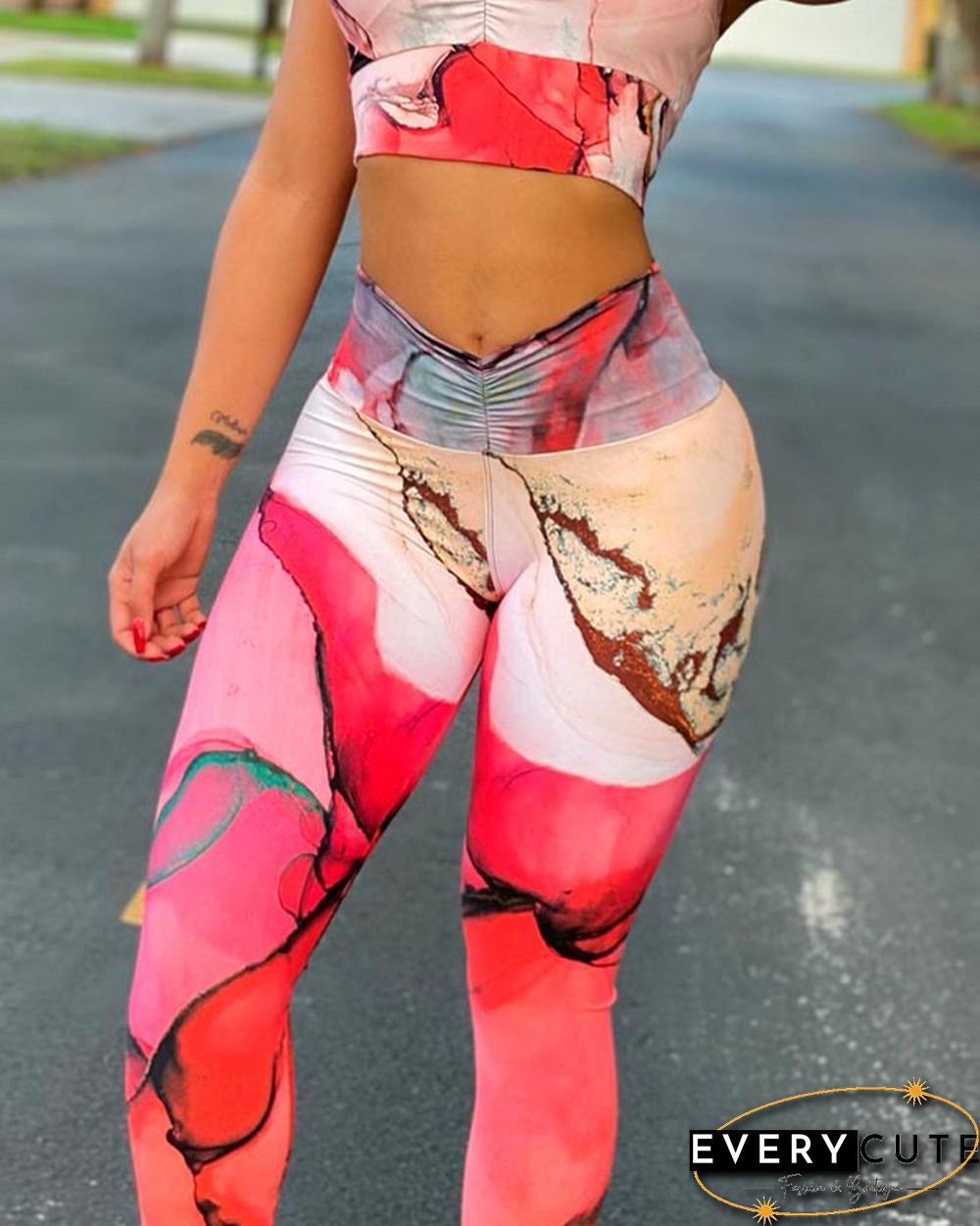 Tie Dye Print High Waist Skinny Yoga Pants