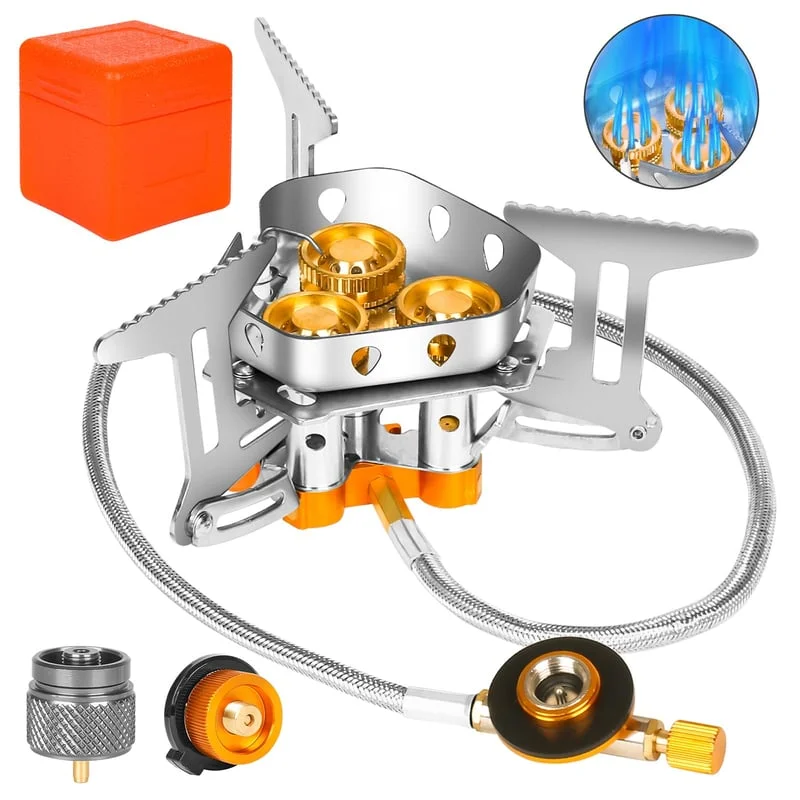 🔥🌟9900W Windproof Camping Stove, Camping Gas Stove with Piezo Ignition