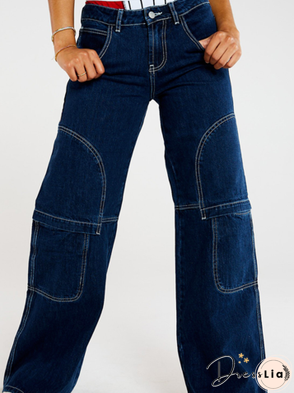Fast Fashion Side Pocket Wide Leg Jeans Cargo Pants