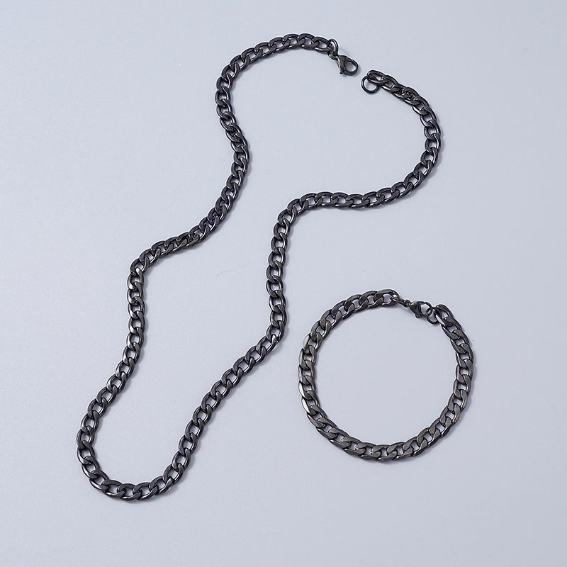 Minimalist Cool Style Solid Color Stainless Steel Plating Gold Plated Rhodium Plated Men's Jewelry Set