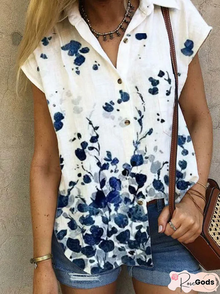 Short Sleeve Casual Printed Shirt Collar Tops