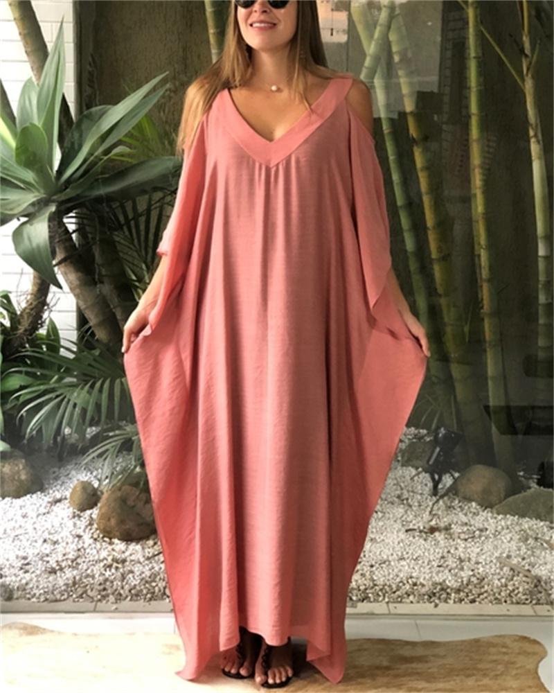 Kaftan Solid Color Off Shoulder Maxi Dress