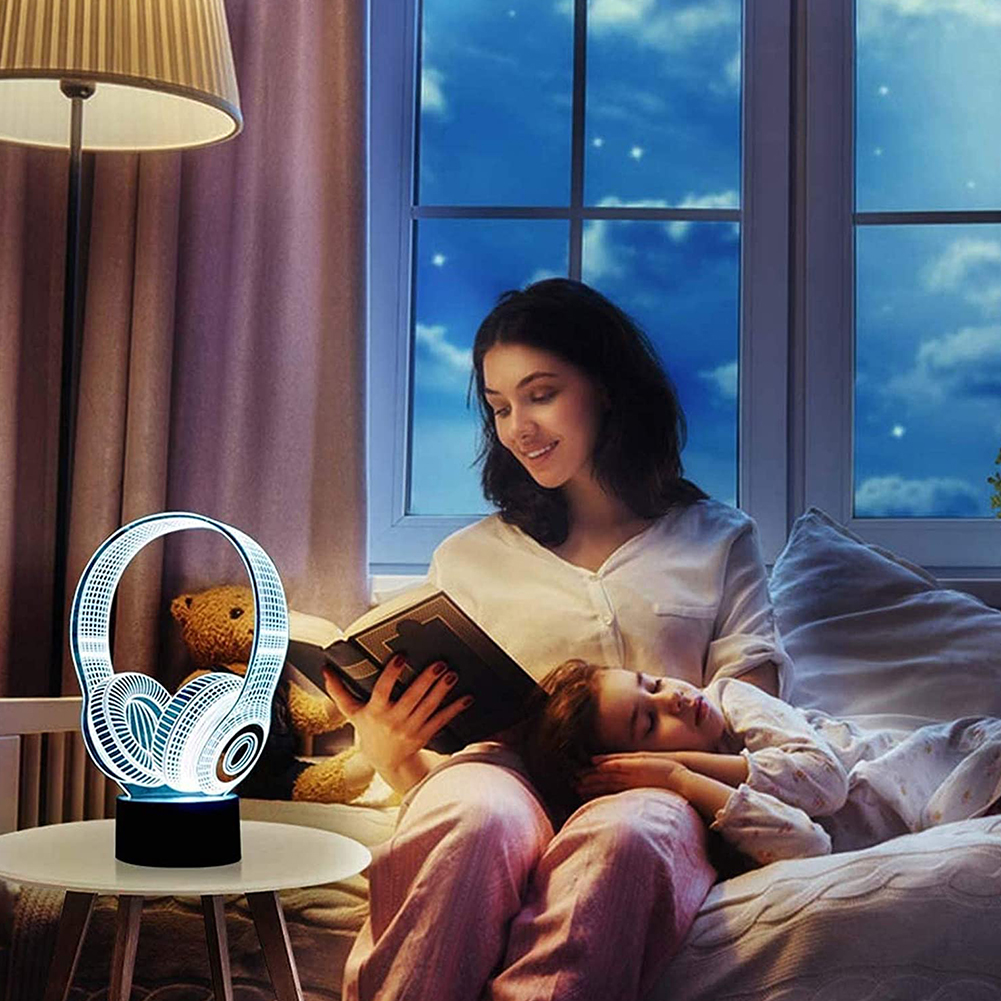 

3D Headset Shape LED Night Light Bedside Color Lamp Remote Touch Control, 501 Original