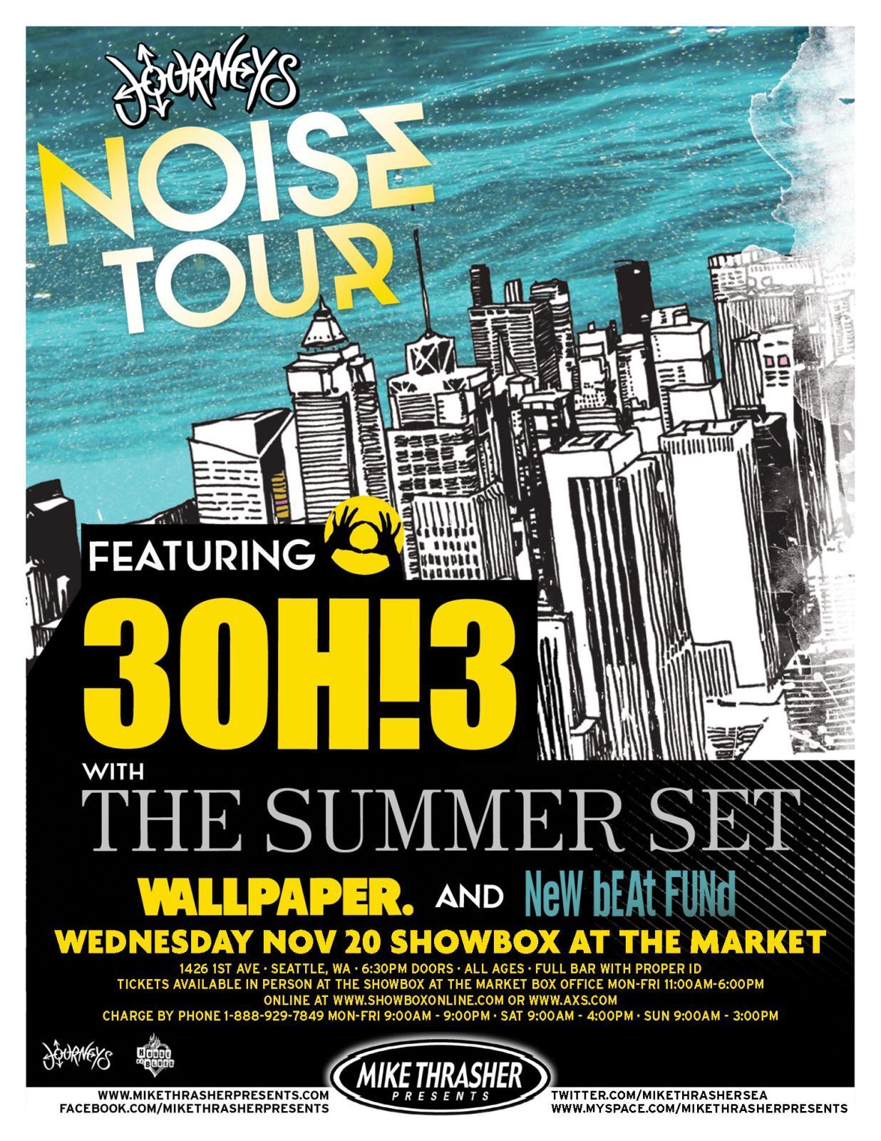 3OH!3 30H!3 Gig 2013 POSTER Seattle Washington Concert