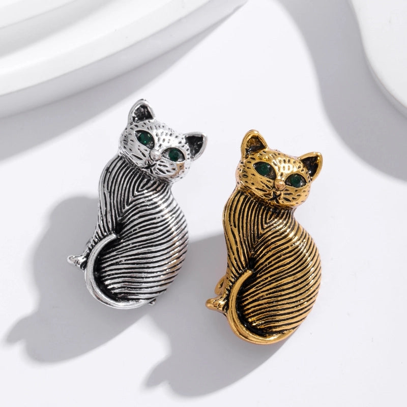 Retro Pin Cat Alloy Plating Inlay Rhinestones Unisex Brooches