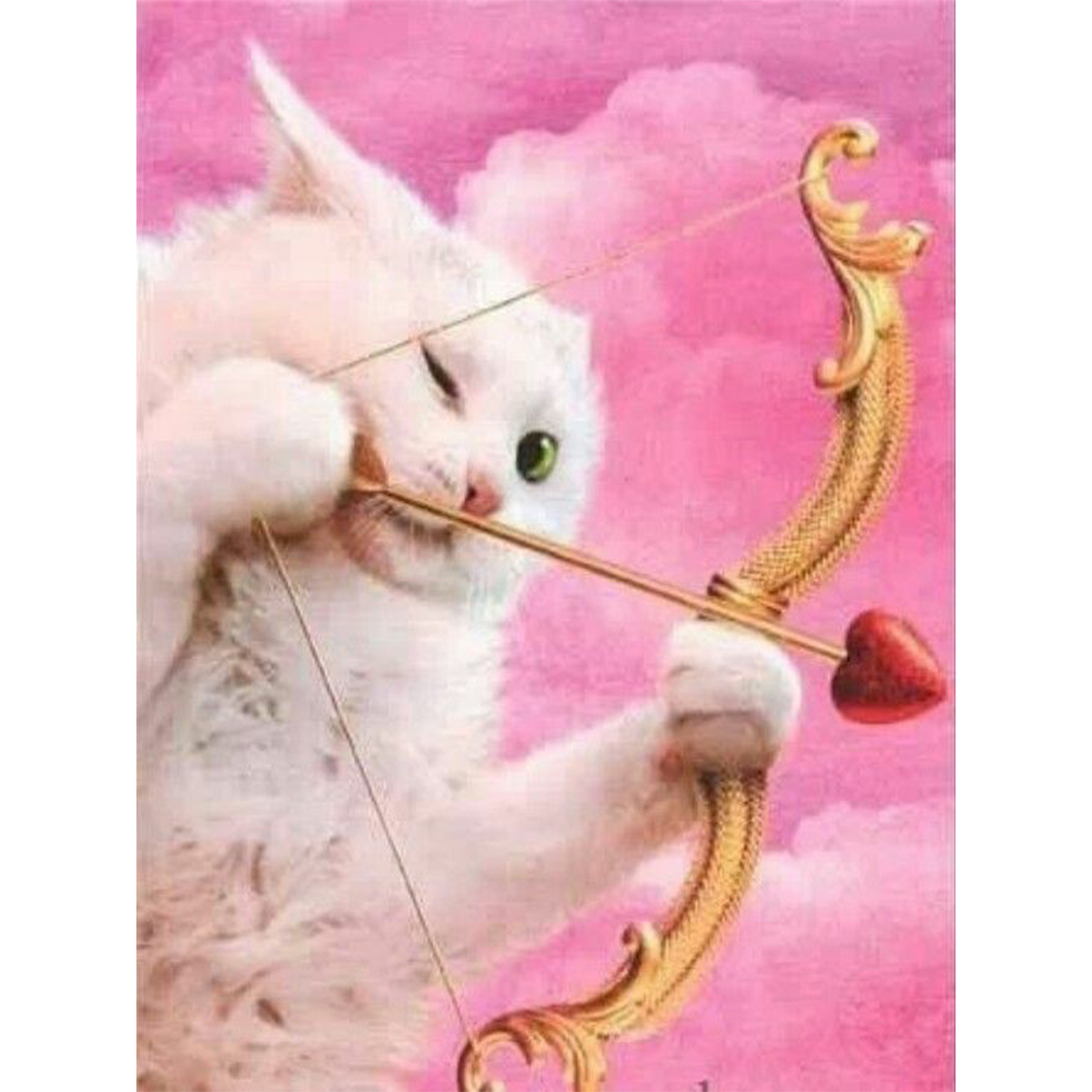 

30*40CM - Round Drill Diamond Painting - Cat Arrow of Love, 501 Original