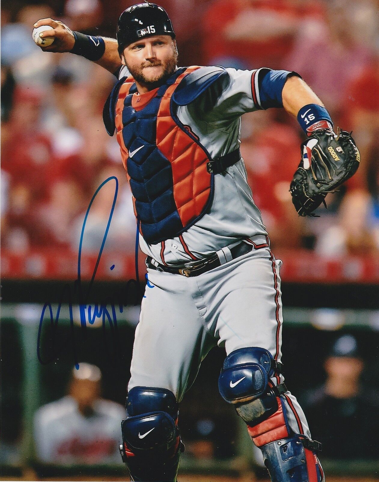 A.J. PIERZYNSKI ATLANTA BRAVES ACTION SIGNED 8x10