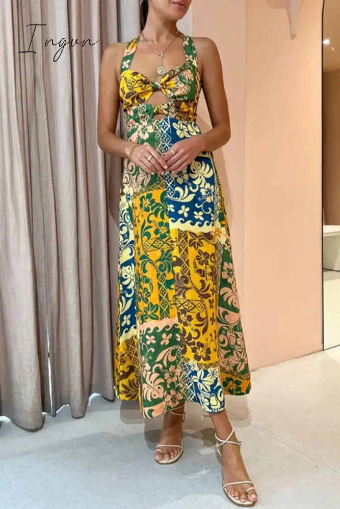 Ingvn - Sexy Print Bandage Backless Halter Printed Dress Dresses Multicolor / S Dresses/Floral