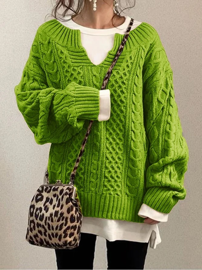Rotimia Knitted Hemp Pattern Casual Knitted Sweater