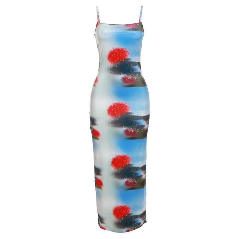Ootddress Contrast Casual For Women Dress Printed Slim Hot Backless Split Holiday Halter Dresses Outfits Off-Shoulder Summer Dress
