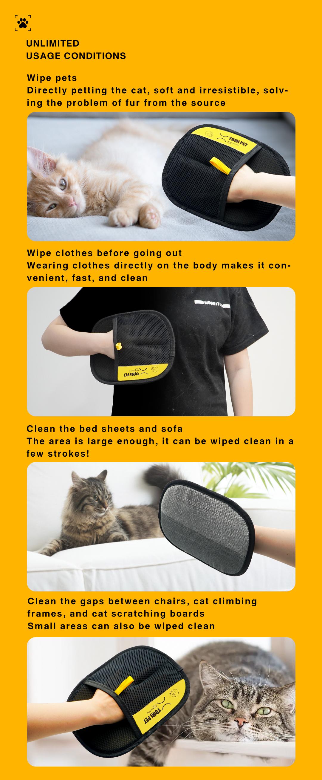 YOMI PET hair remover Electrostatic gloves Two-way brush sticky hair remover Cat hair dog hair glover Grooming   Removal   Cleaning