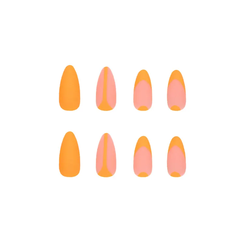 Churchf Churchf Texture Bright Bright Orange Almond Nail Round Head Ballet Nail 24 Nails