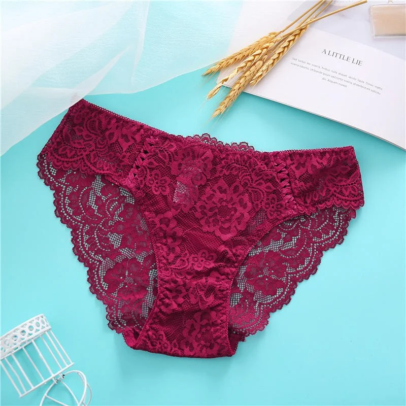 Sexy Underwear Women Lace Panties Female Underpants Floral Lace Briefs 8 Solid Color Panties Lingerie Soft Cotton Crotch Pantys