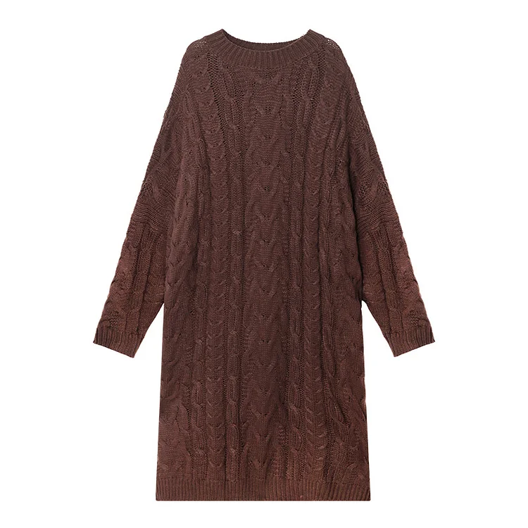 Loose Jacquard Knitted Lapel Midi Dress - yankia
