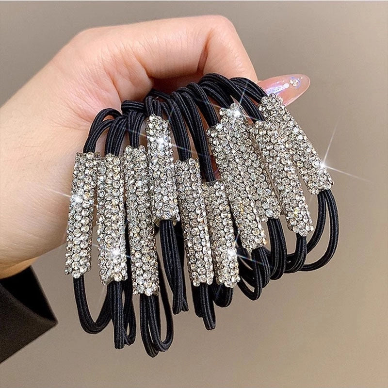 Internet Celebrity Super Flash Rhinestone Ponytail Buckle Rope High-grade Durable Ball Head Hair Band Small Rubber Band High Elasticity