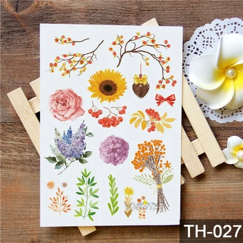 Waterproof Temporary Tattoo Stickers Rose Flowers Leaves Colorful Flash Tatto Sexy Arm Neck Body Art Fake Tattoos For Women Men