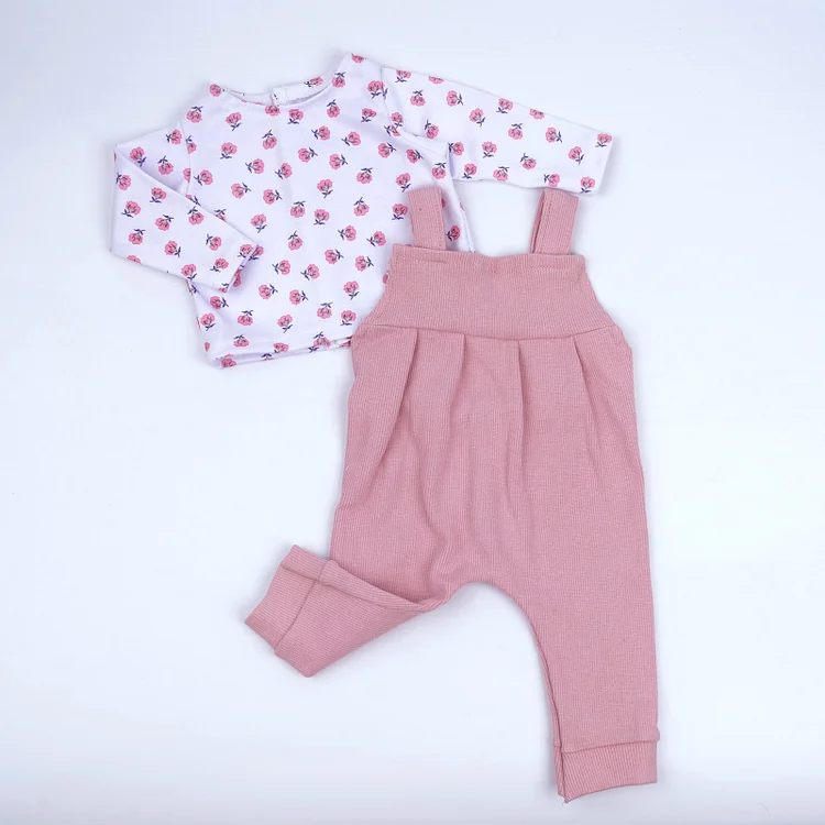  For 17"-22" Reborn Baby Girl Doll Pink Overalls Clothing 2-Pieces Set Accessories - Reborndollsshop®-Reborndollsshop®