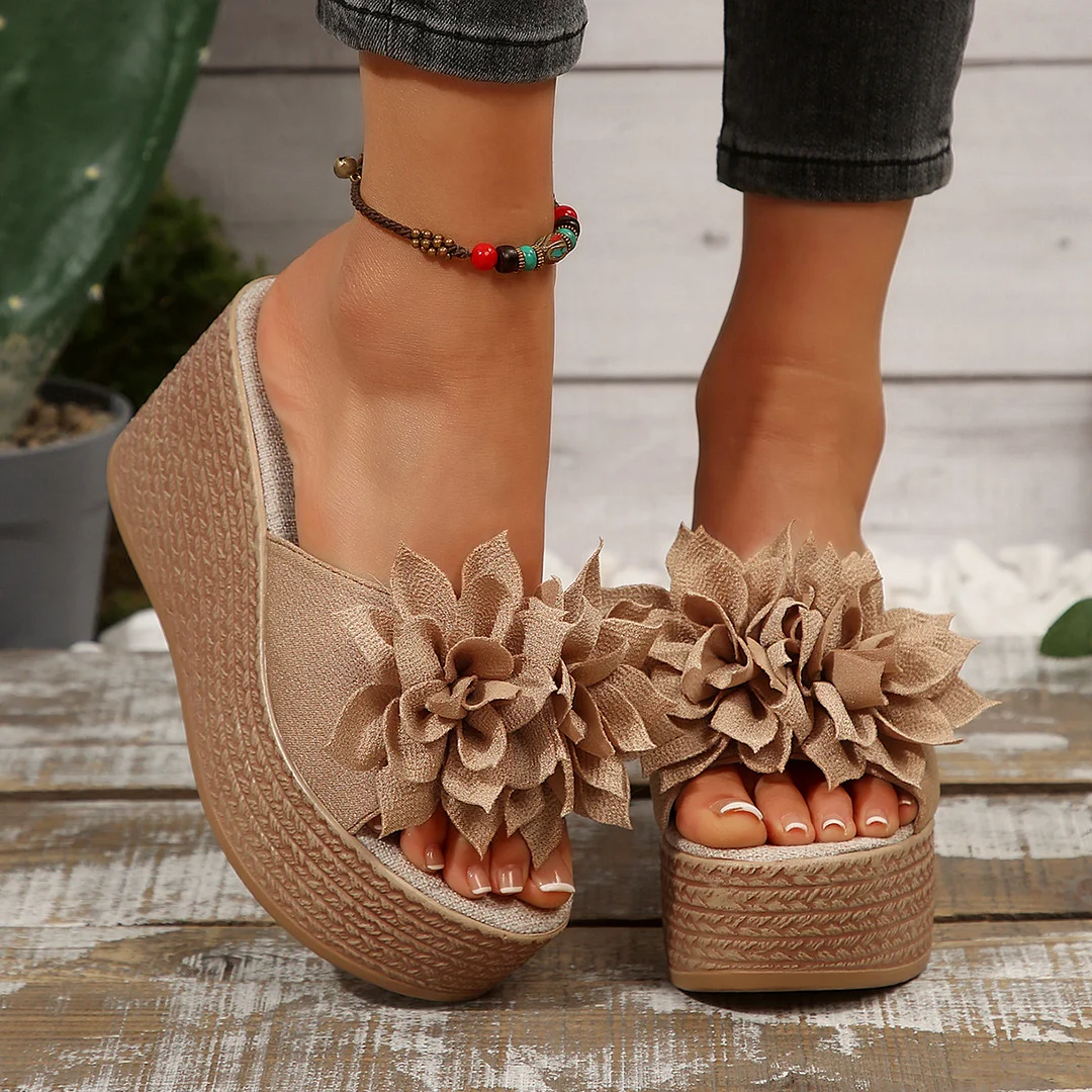 Breakj Breakj New Thick-Soled Slippers Women's Shoes Large-Size One-Size-Type Flower Waterproof Table Thick-Soled Slippers