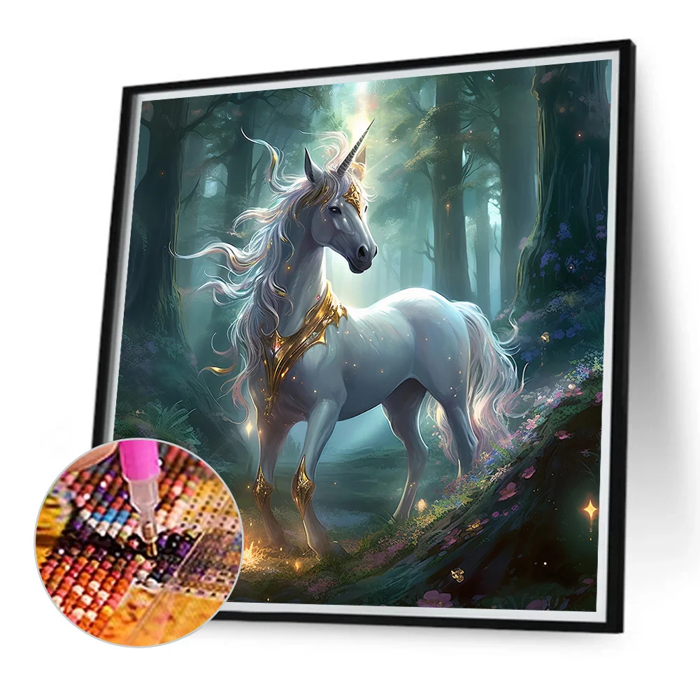 Full Round Diamond Painting 40*40cm - Forest Unicorn