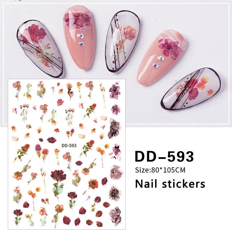 3D Rose Flowers Butterfly Sticker Sliders for Nails Elegant Leaf Floral Design Decals DIY Nail Art Decorations