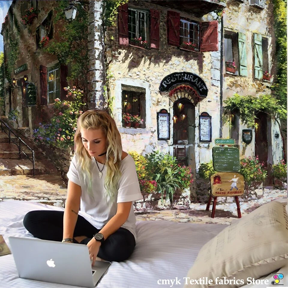 Nigikala Retro Oil Painting Architecture Print Tapestry Hippie Polyester Fabric Home Decor Wall Rug Carpets Hanging