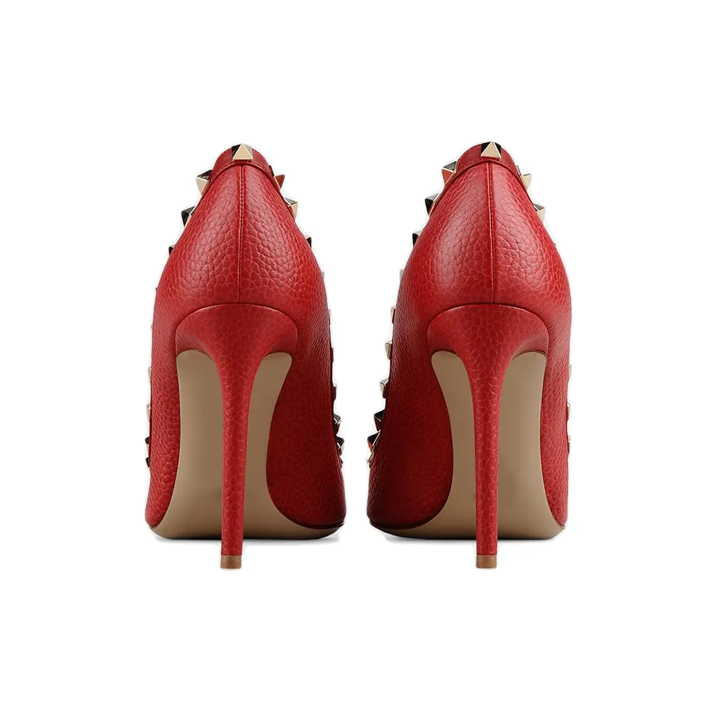 100mm Women's Sexy Pointy Toe Studs Stilettos High Heels Rivets Shoes Red Lines-vocosishoes