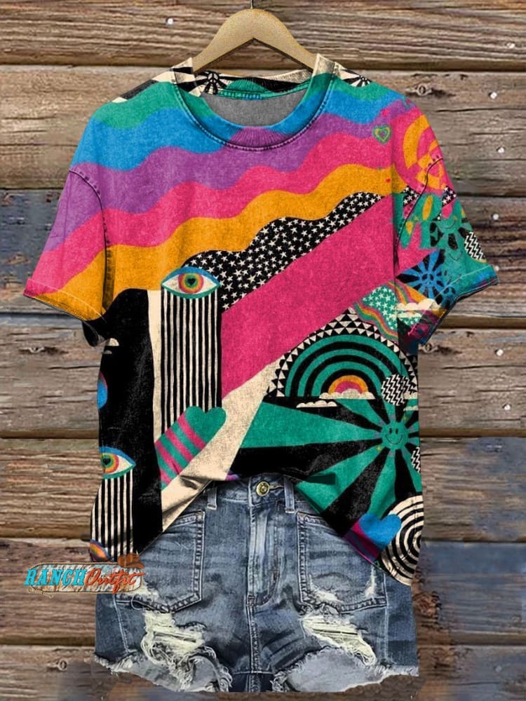 Vintage Western Art Print T-Shirt Multicolor / S