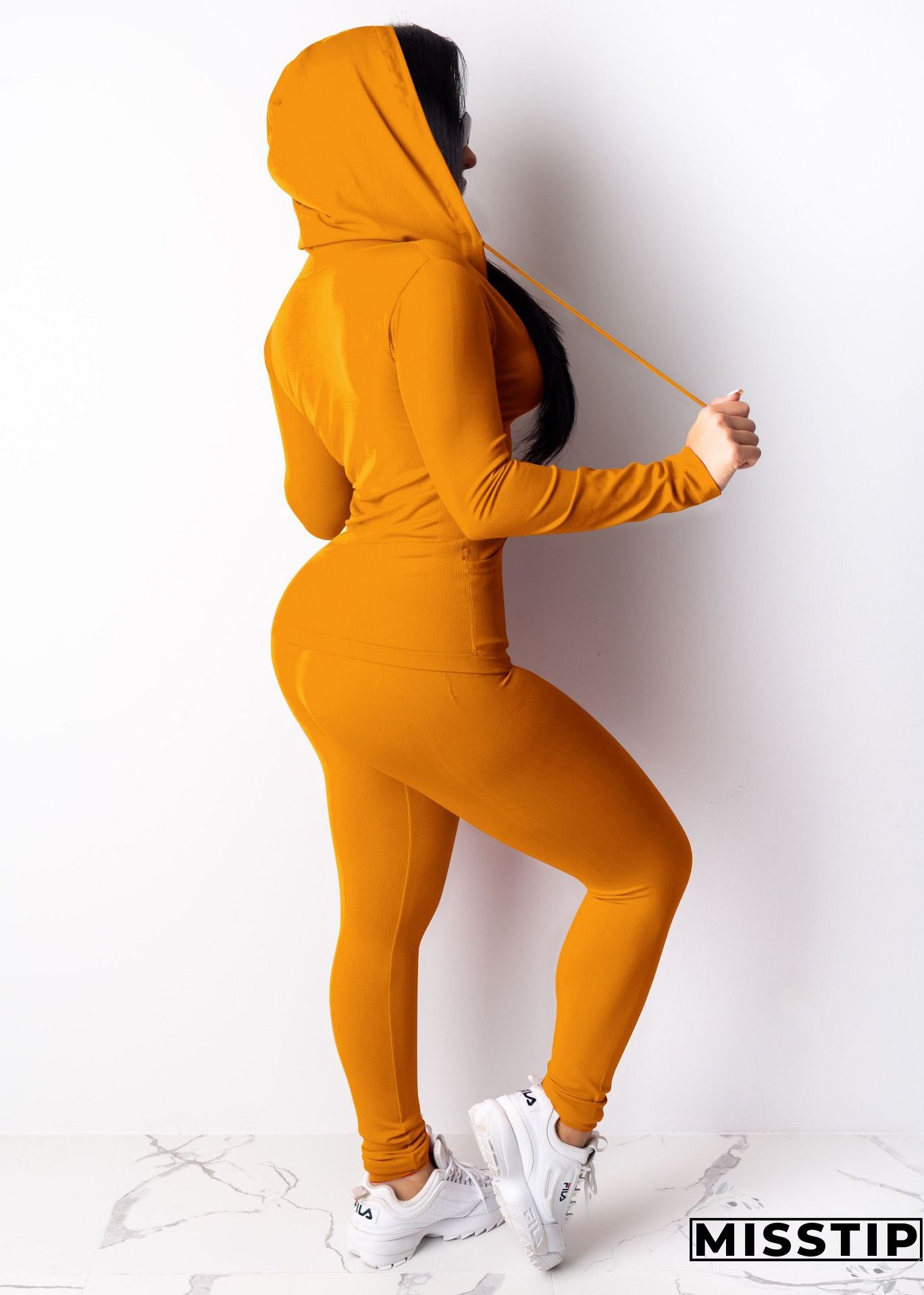 Spring Sexy Casual Solid Color Hooded Two Piece Tracksuit