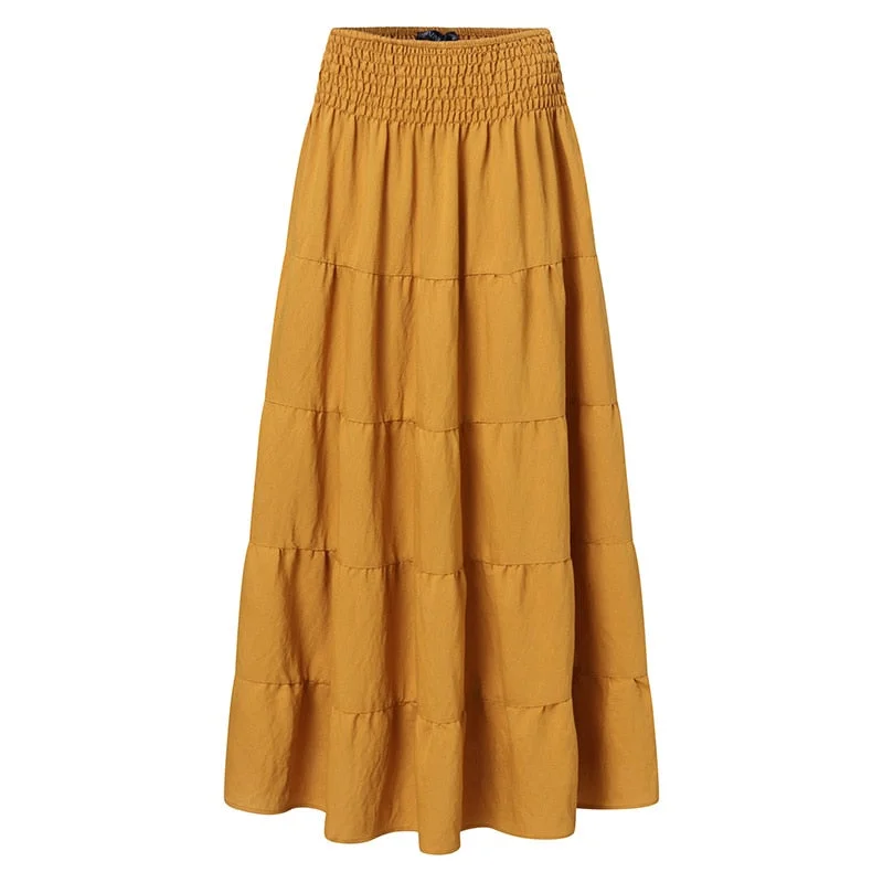 Autumn Elastic Waist Solid Holiday Skirt ZANZEA Oversized Women Maxi Long Skirts Casual Ruffles Party Faldas Saia Loose Jupe