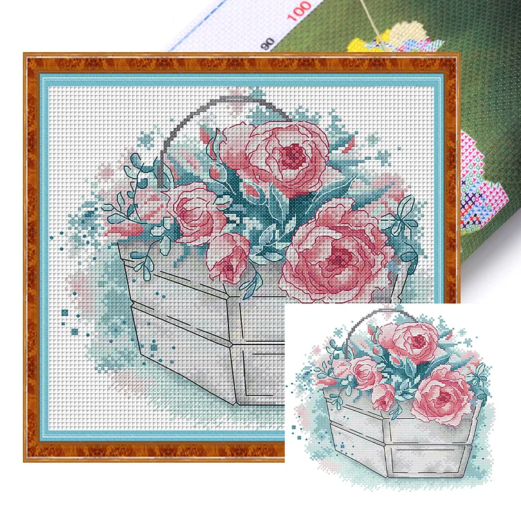 Joy Sunday Flower A Basket Of Roses 14CT Stamped Cross Stitch 28*27CM