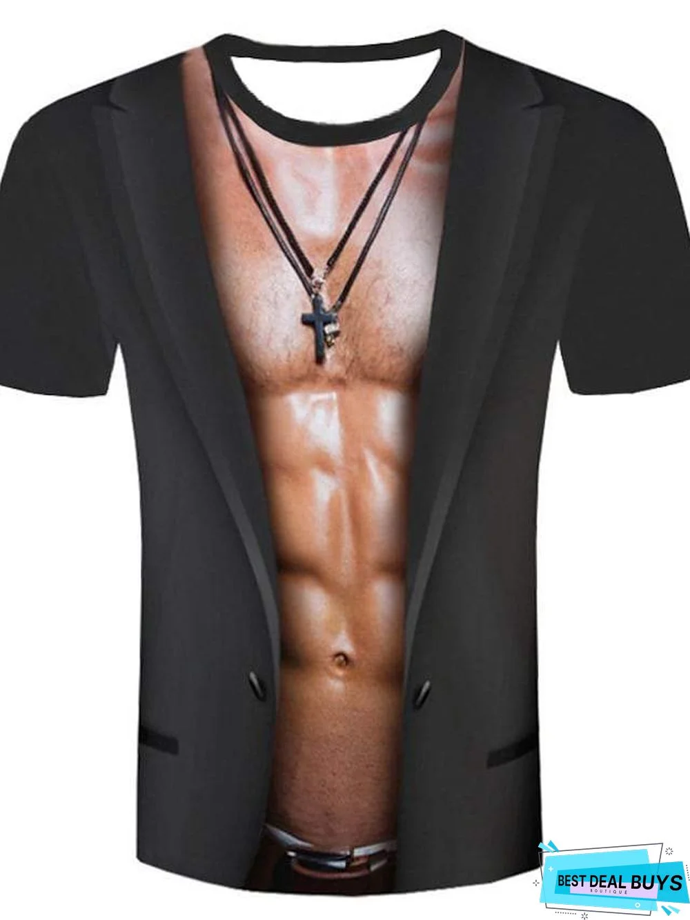 Men's T-Shirt Graphic Simulation Plus Size Print Tops Round Neck