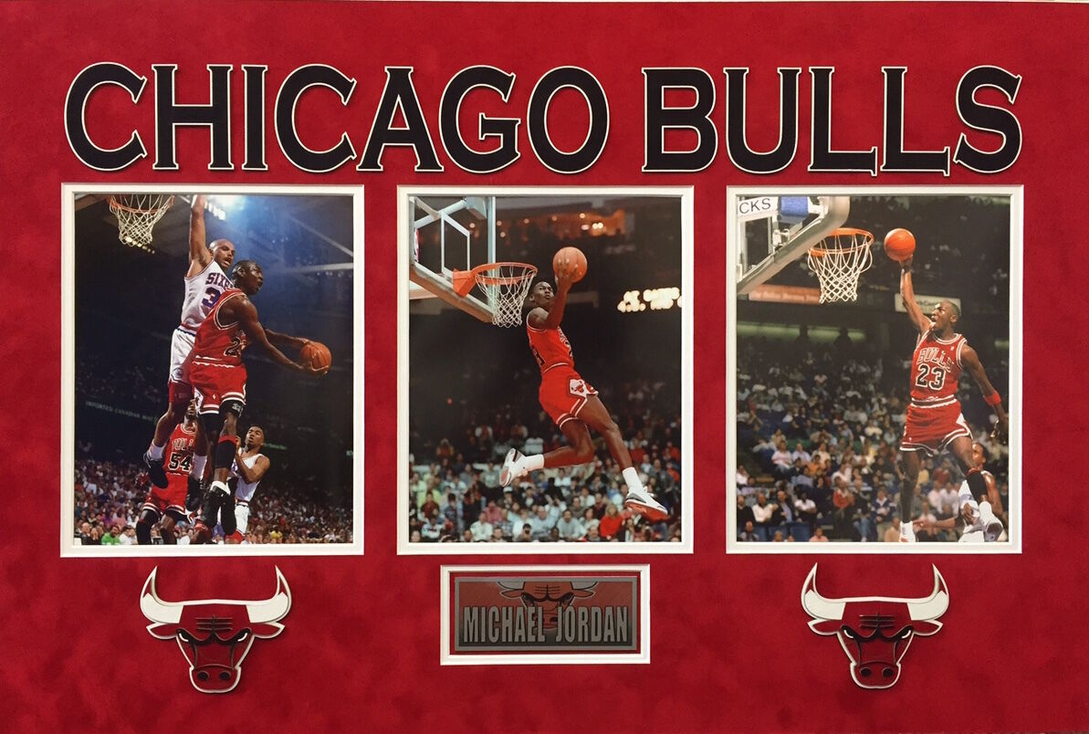 Michael Jordan Triple 8x10 Photo Poster painting Framed Collage Bulls Unsigned Chicago Mj