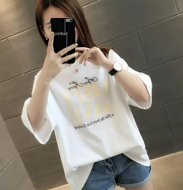 2019 Alphabet Print 8 Colors Can Choose Women T Shirt Round Neck Short Sleeve Female Tee Shirts