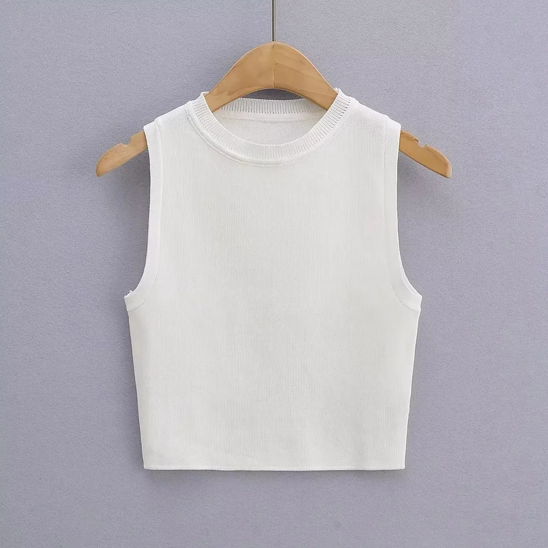 Nigikala Nigikala Summer New Top Sleeveless Short Knitted Vest Female C83614