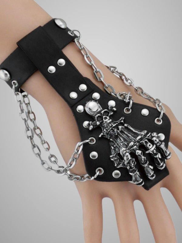 Goth Hip Hop Alloyed Chains Ring Bracelet