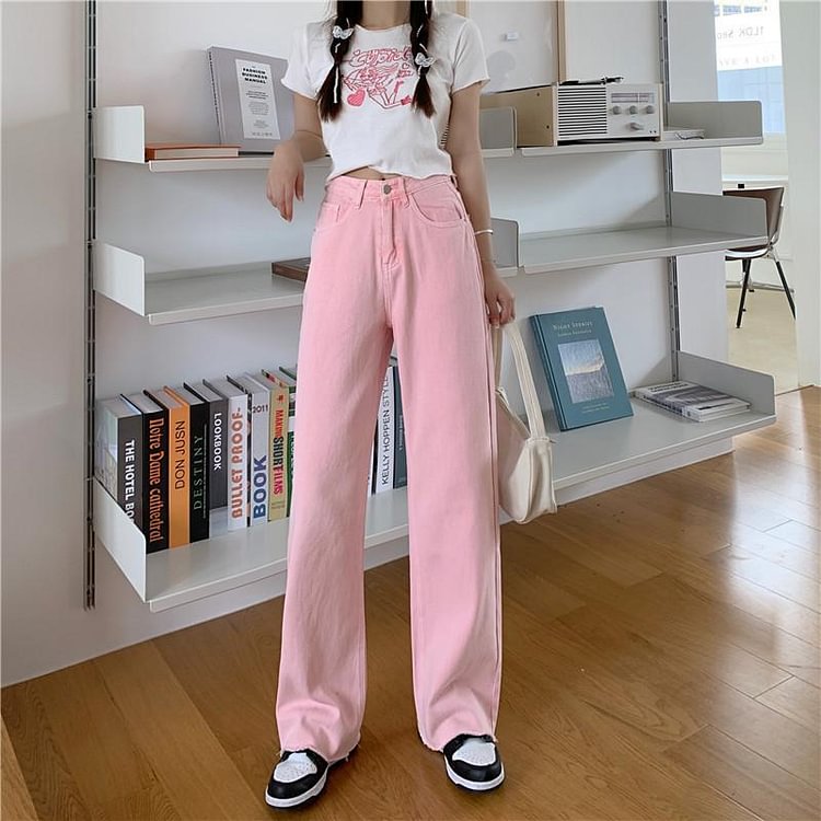 Peach Embroidery Wide Leg Pants