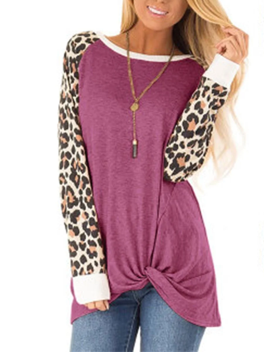 Casual T-shirt With Leopard Printing Long Sleeve