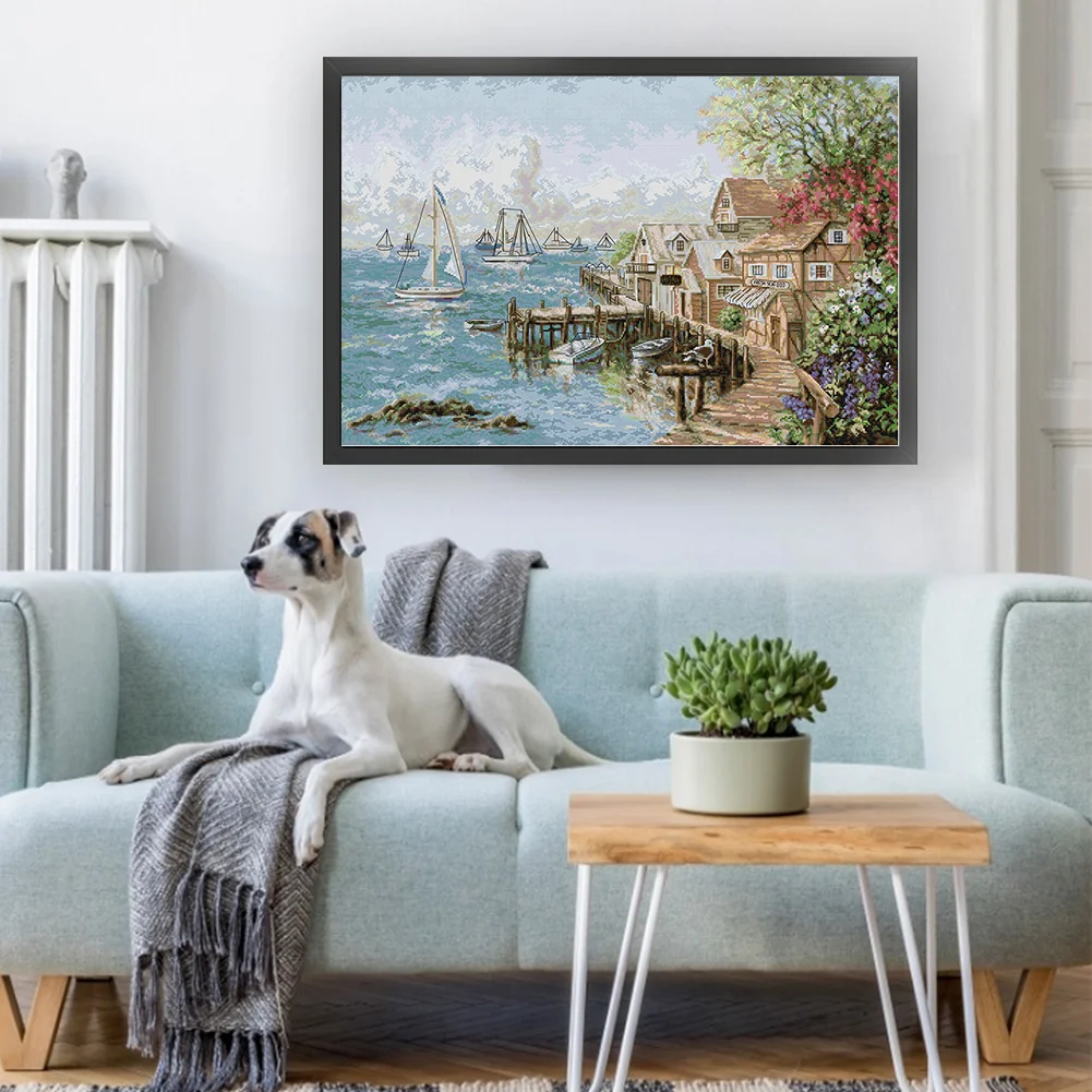 DIY Stamped Cross Stitch 14CT Full Embroidery 75*52cm - Mariner'S Harbor
