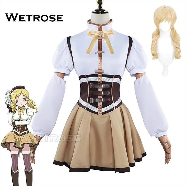 【Wetrose】 Mami Tomoe Cosplay Battle Suit Costume Mahoushoujo Magic Girl Puella Magi ☆ Magica Full Set Wig Halloween Xmas Madoka