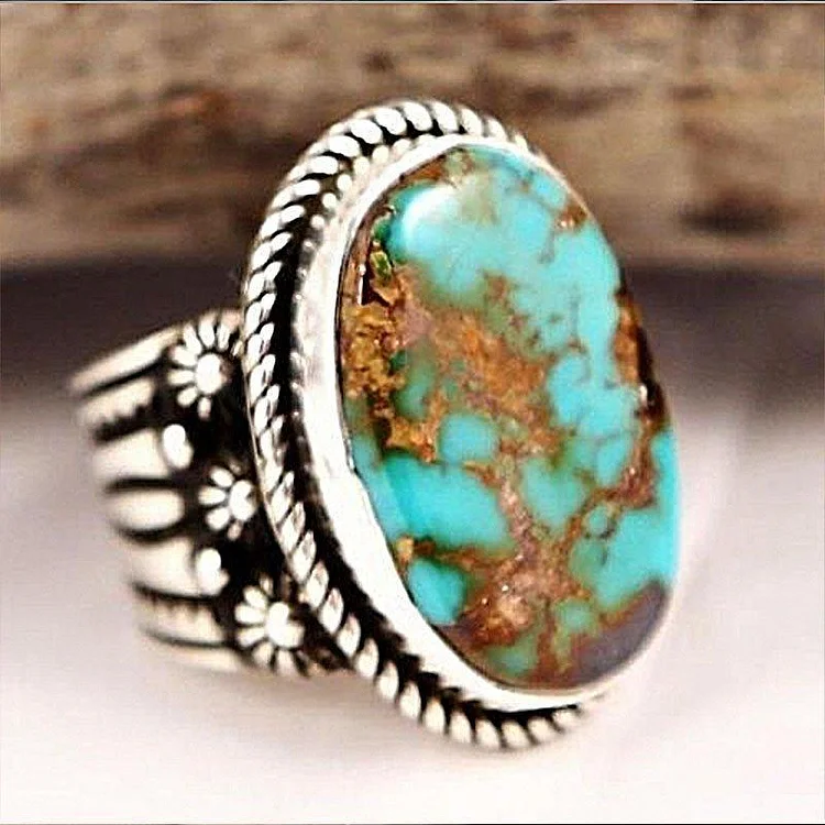 European and American inlaid turquoise ring